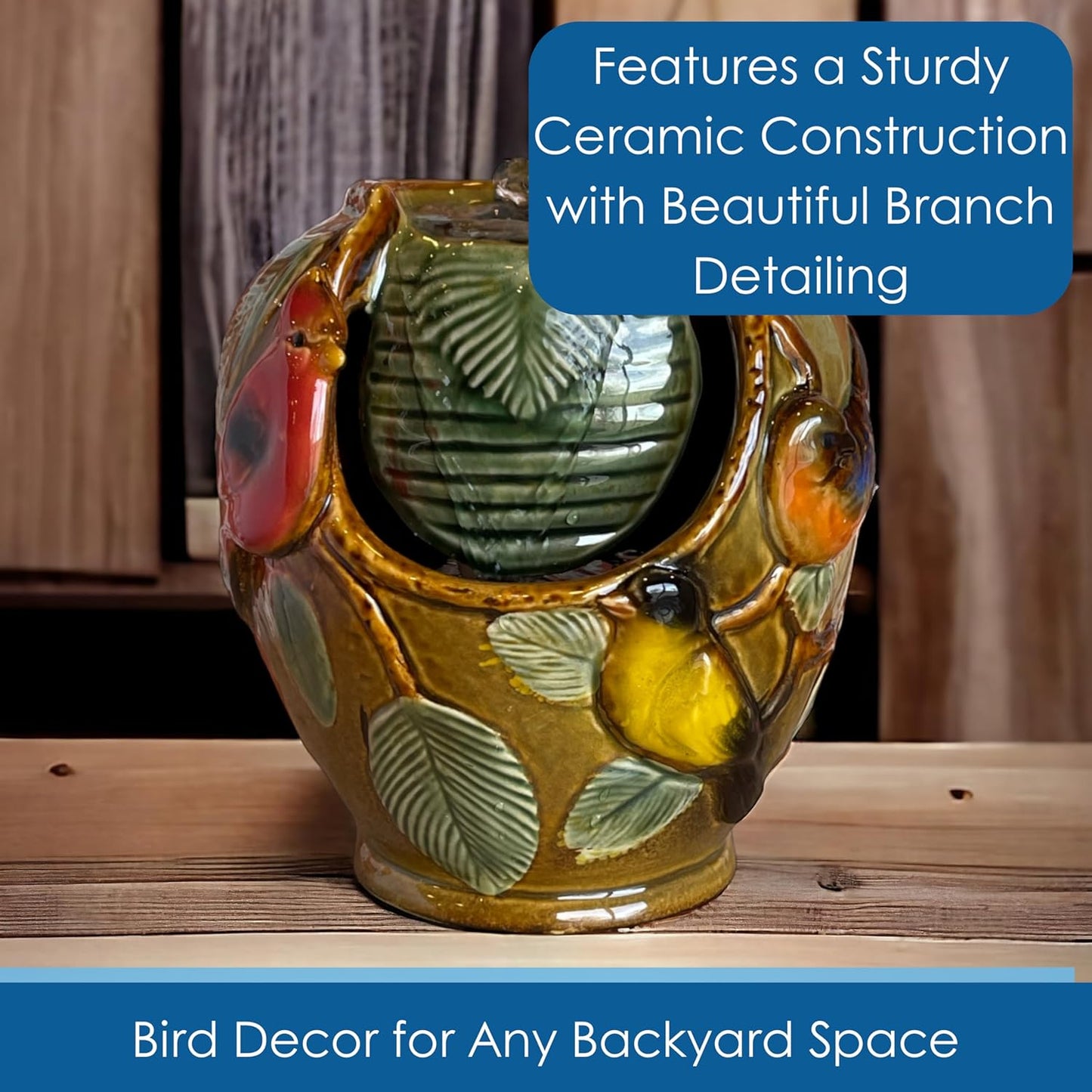 Gift Essentials Bluebird Tabletop Ceramic Water Fountain - Relaxing, Bubbling Indoor Fountain