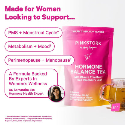 Pink Stork Organic Hormone Balance Tea for Women, Cinnamon, 30 Servings