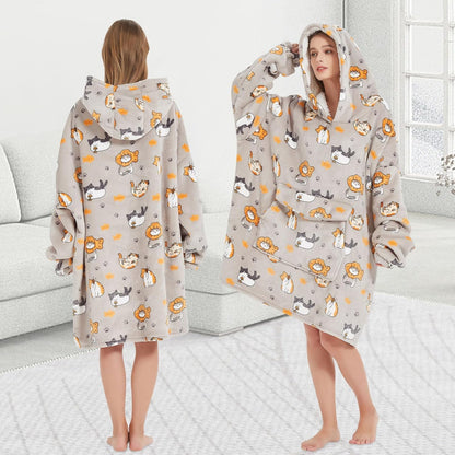 Mewkou Wearable Blanket Hoodie for Adult,Oversized Sherpa Fleece Blanket Hoodie for Women Men,Grey