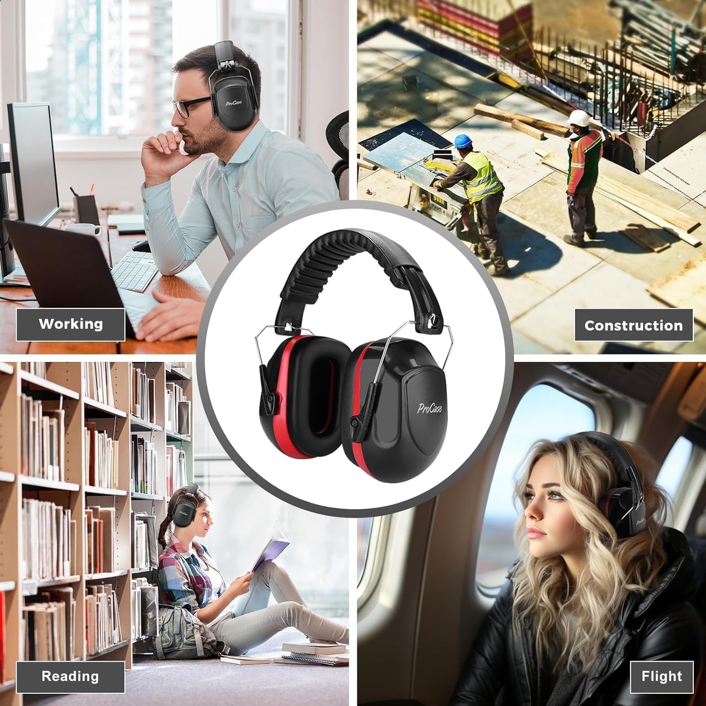 ProCase NRR 28dB Noise Reduction Ear Muffs, Foldable Adjustable Passive Noise Cancelling Headphones for Adults Kids Autism, Hearing Protection for Shooting, Construction, Mowing, Studying -Black - Colors B
