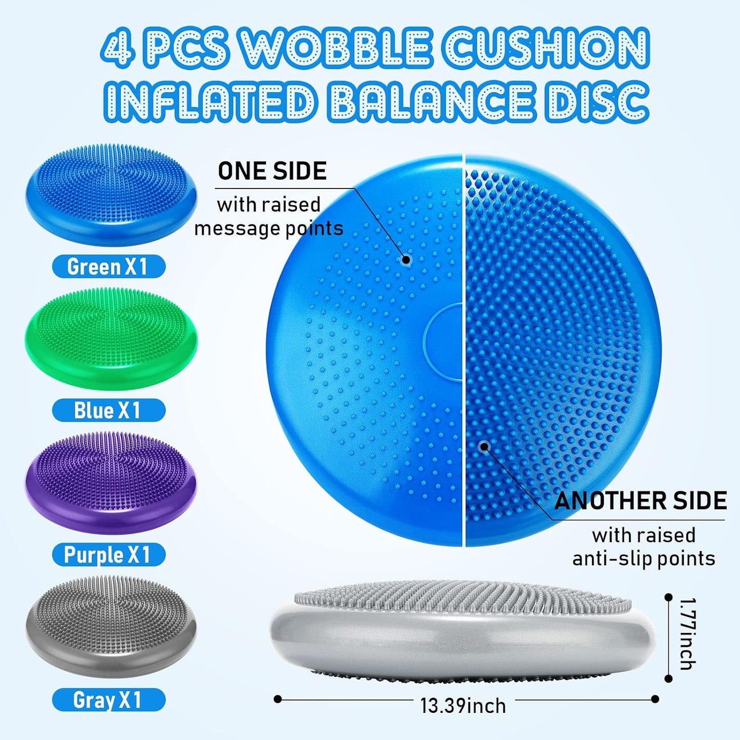 Jerify 4 Pcs Wiggle Seat Flexible Inflated Wobble Cushion Stability Balance Pad Balance Disc Sensory Seat for Men Women Fitness Physical Exercise Improving Posture Home Office