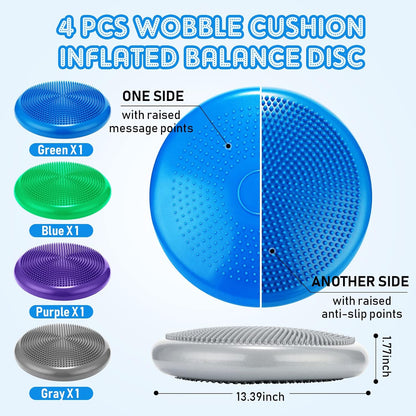 Jerify 4 Pcs Wiggle Seat Flexible Inflated Wobble Cushion Stability Balance Pad Balance Disc Sensory Seat for Men Women Fitness Physical Exercise Improving Posture Home Office