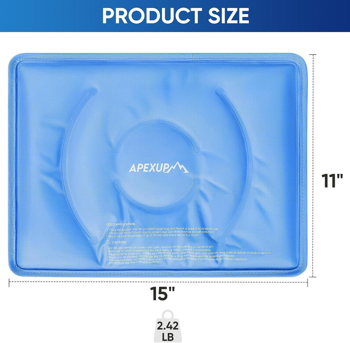 APEXUP Gel Ice Packs for Injuries Reusable, Flexible Double Sided Cold Packs for Injuries, Ice Pack for Knee, Shoulder, Back, Hip, Leg, Arm (Blue, 11.5"x7.5", 1PK)
