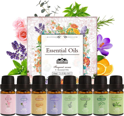 Fragrance Essential Oils Set, Essential Oils for Diffuser, for Home, Skin, Candle & Soap Making-Tea Tree, Lavender, Peppermint, Rose and More, with Gift Card for Friend, Teacher, Mom(20×5ml
