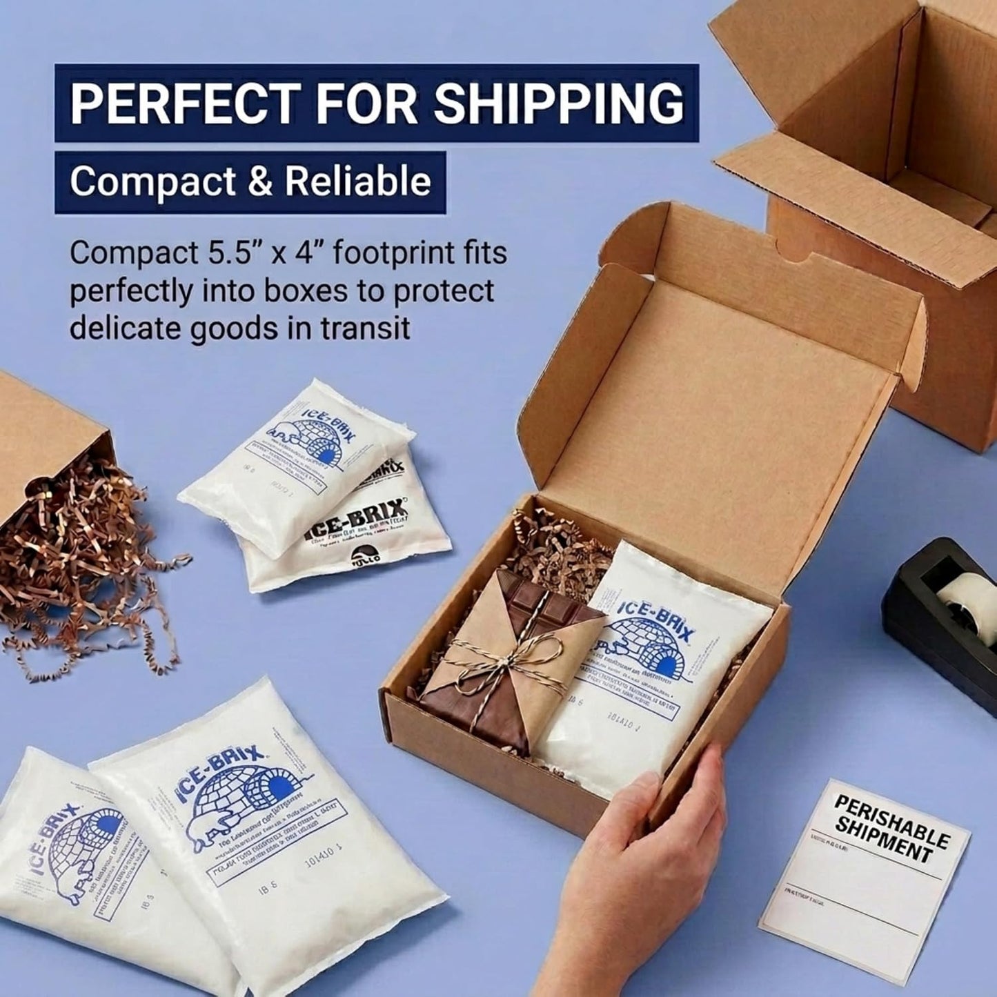 ICE-BRIX Reusable Gel Ice Packs for Shipping, 5 x 2.75 x 0.75 in, 3 oz White (96 Pack) - Compact Cold Packs for GLP-1 Medication Mailers, Lunch Boxes, Small Coolers, Frozen Food & Perishables