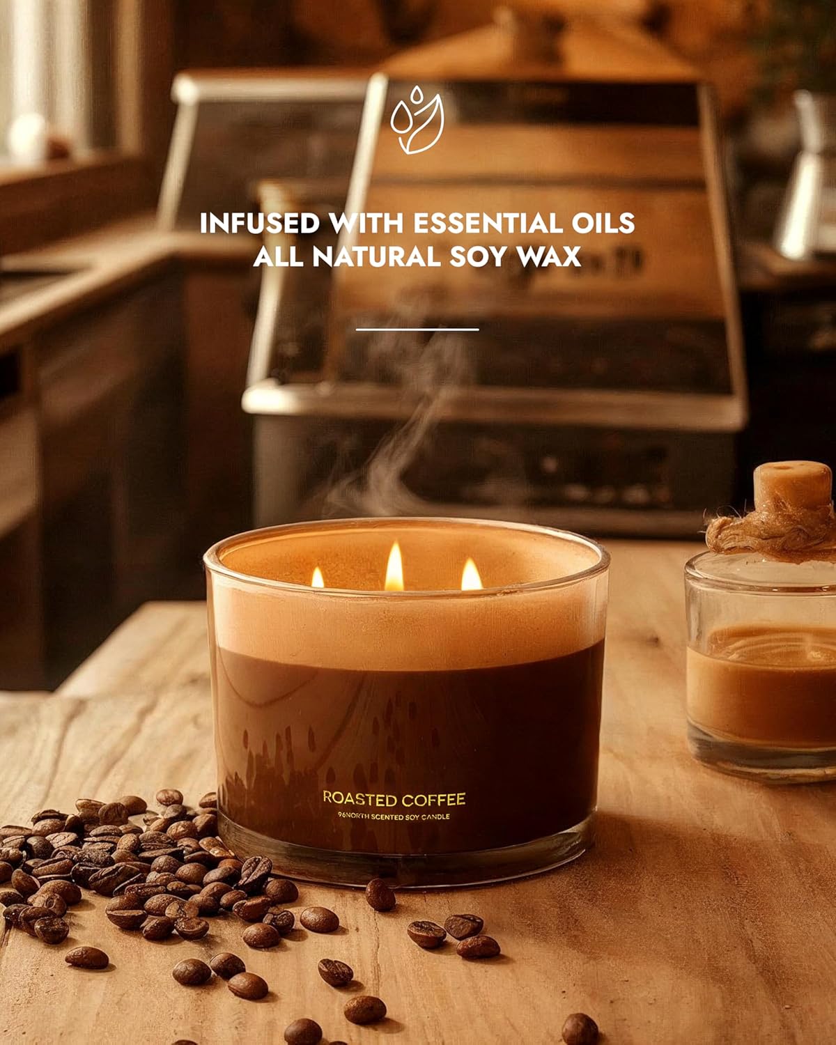 96NORTH Luxury Vanilla Soy Candles | Large 3 Wick Jar Candle | Up to 50 Hours Burning Time | 100% Natural Soy Wax | Relaxing Aromatherapy Aesthetic Candle | Housewarming Gift for Men and Women