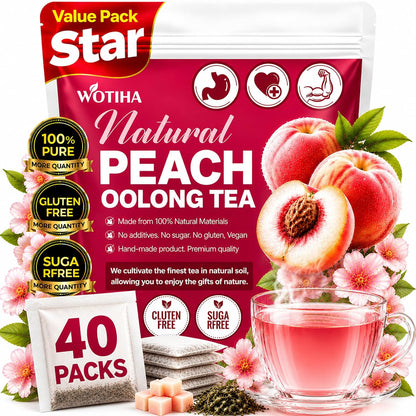 WOTIHA 40 Count Premium White Peach Oolong Tea Bags - 100% Natural, Fresh Sweet Peach Flavor, Aromatic Oolong Taste, Caffeinated, Additive-Free, Sugar-Free, Vegan