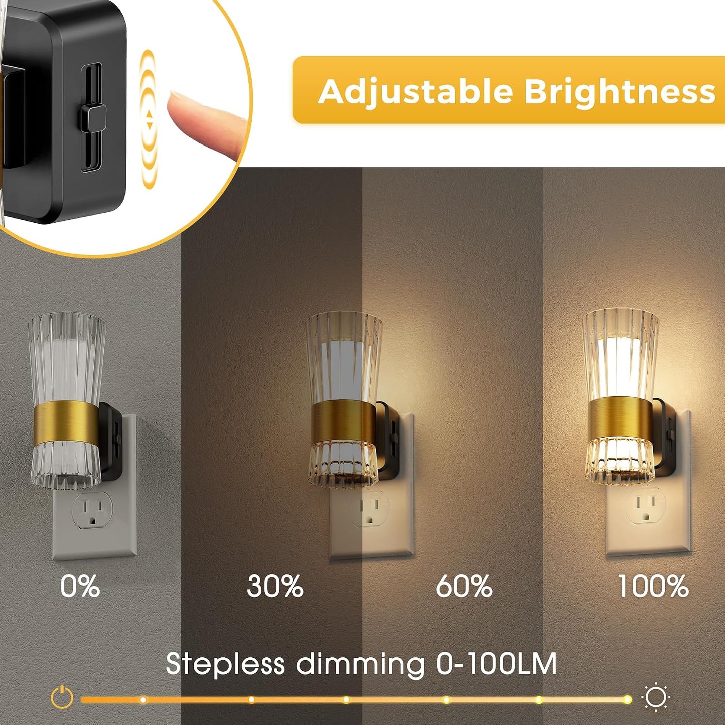L LOHAS LED Night Lights Plug into wall, Amber Night Light with Adjustable Brightness, Plug in NightLight with Auto Light Sensor, Wall Sconce-Style Design Night Light for Bathroom,Hallway, 2 Pack