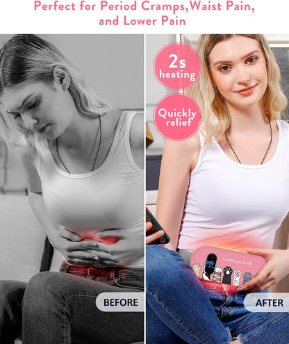 Electric Heating Pad, Portable Cordless Menstrual Heating Pad with 6 Heat Levels and 6 Massage Modes, Fast Large Heating Belly Wrap Belt for Cramps, Back Pain Relief Gifts for Women Girls Her