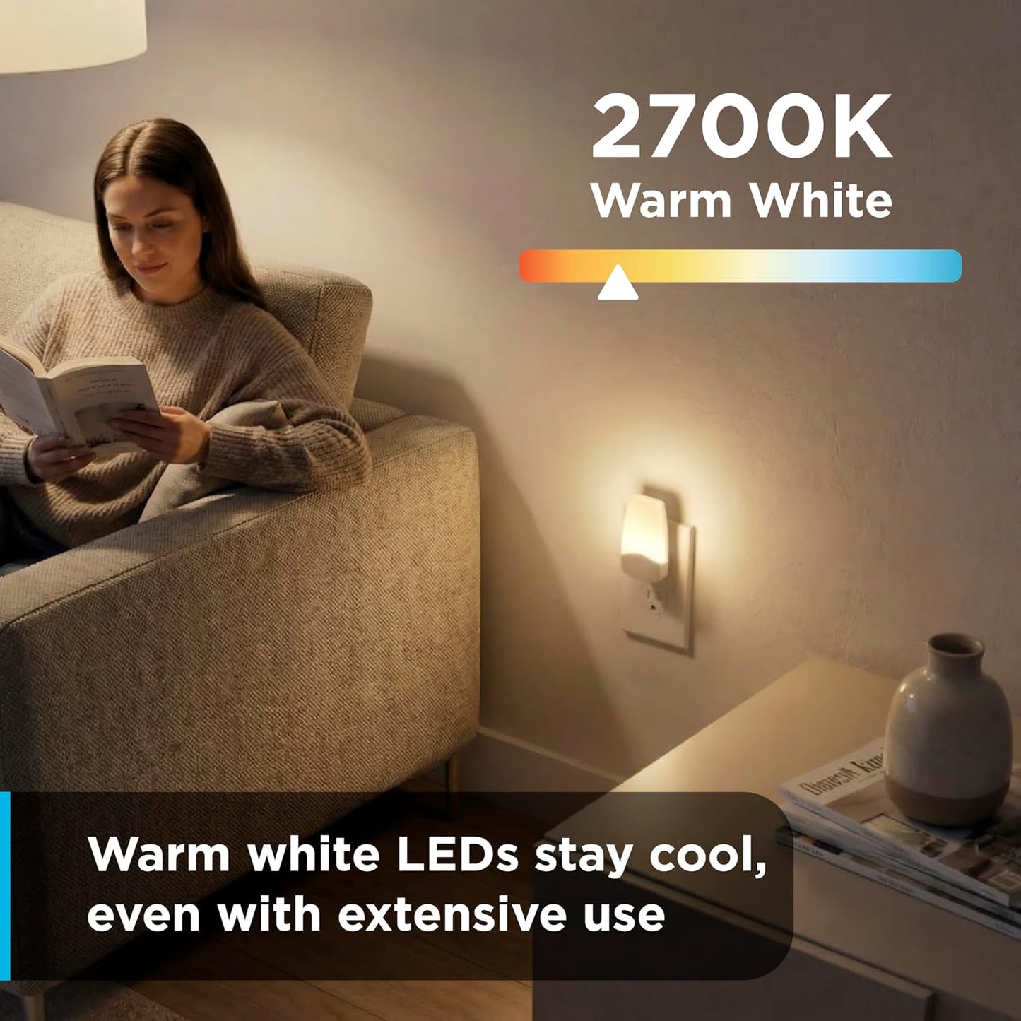GE Sleeplite Night Lights Plug Into Wall, Dusk to Dawn Sensor, Ambient Lighting, Sleep Aid, Bathroom Decor, LED Lights for Bedroom, Apartment Essentials, Smart Home,86153, Amber, 4 Pack