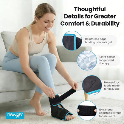 NEWGO Foot Ice Pack Wrap for Plantar Fasciitis Relief, 360° Full Coverage Reusable Gel Ice Boot for Heel & Ankle Pain, Cold Compression for Swelling, Achilles Tendonitis & Ankle Sprain- Black