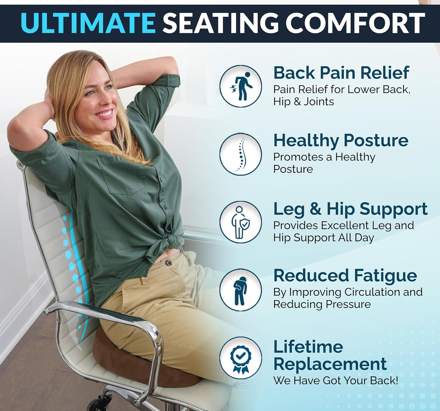 ComfiLife Gel Enhanced Seat Cushion – Office Chair Cushion – Non-Slip Gel & Memory Foam Coccyx Cushion for Tailbone Pain - Desk Chair Car Seat Cushion Driving - Sciatica & Back Pain Relief (Navy)