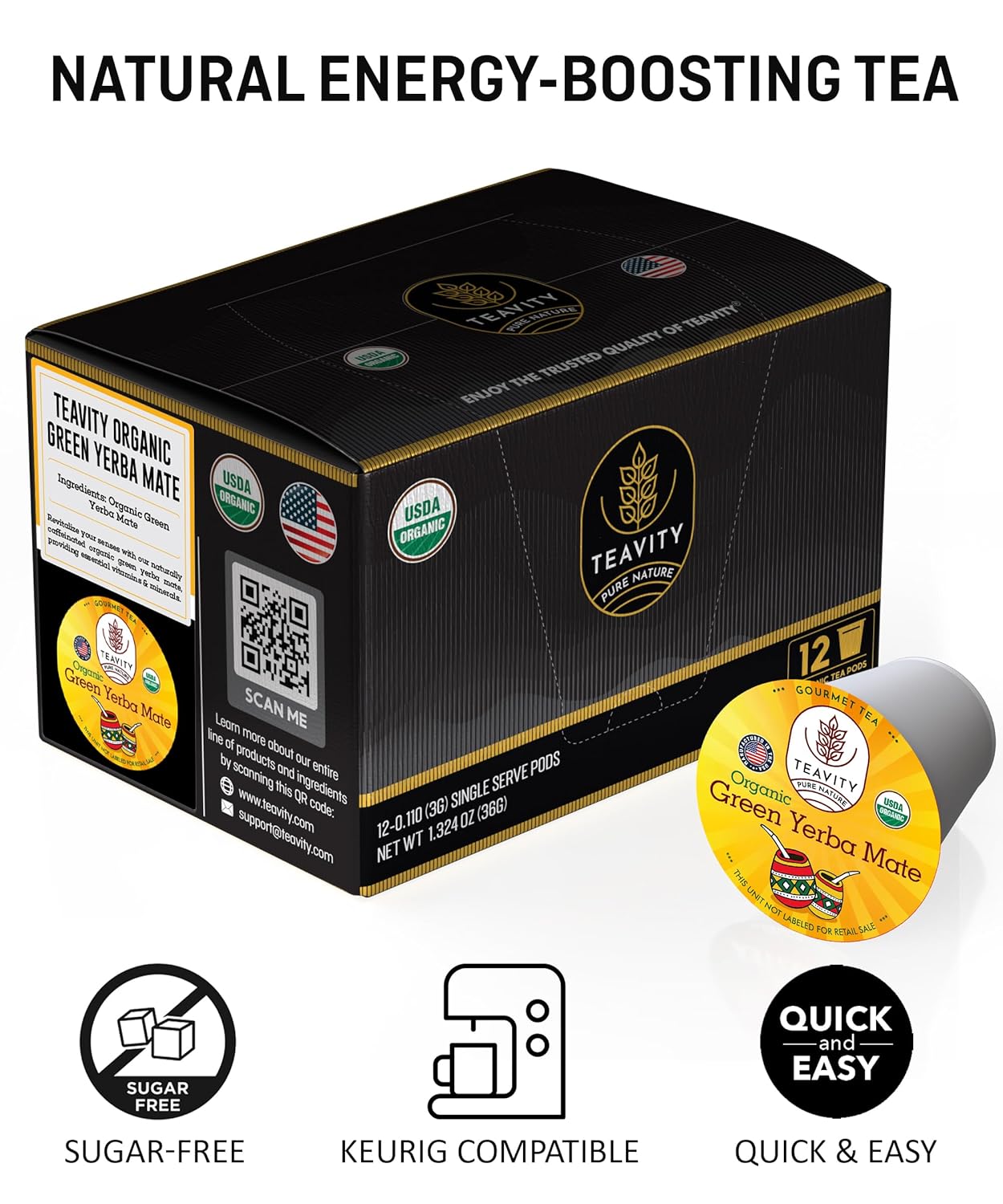 Organic Chamomile and Lavender Tea Pods for Keurig - Decaf Herbal Tea for Keurig K Cups - Honey Chamomile Lavender by Teavity (12 Tea Pods)