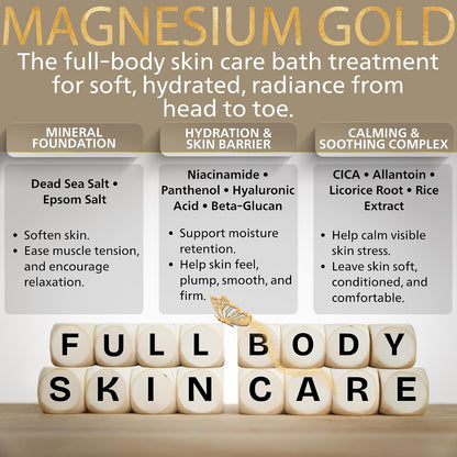 Magnesium Skincare Bath Soak | Magnesium Epsom Salt & Dead Sea Minerals | Hyaluronic Acid, Niacinamide, Rice Extract & More | Stress Relief & Full Body Glow | Magnesium Gold by Geobath