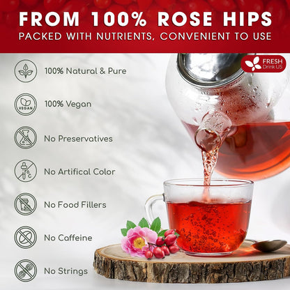 FreshDrinkUS, Premium 75 Rosehip Tea Bags, 100% Natural & Pure. Made with Eco-Conscious Tea Bags. No Sugar, No Caffeine, No Gluten, Vegan.