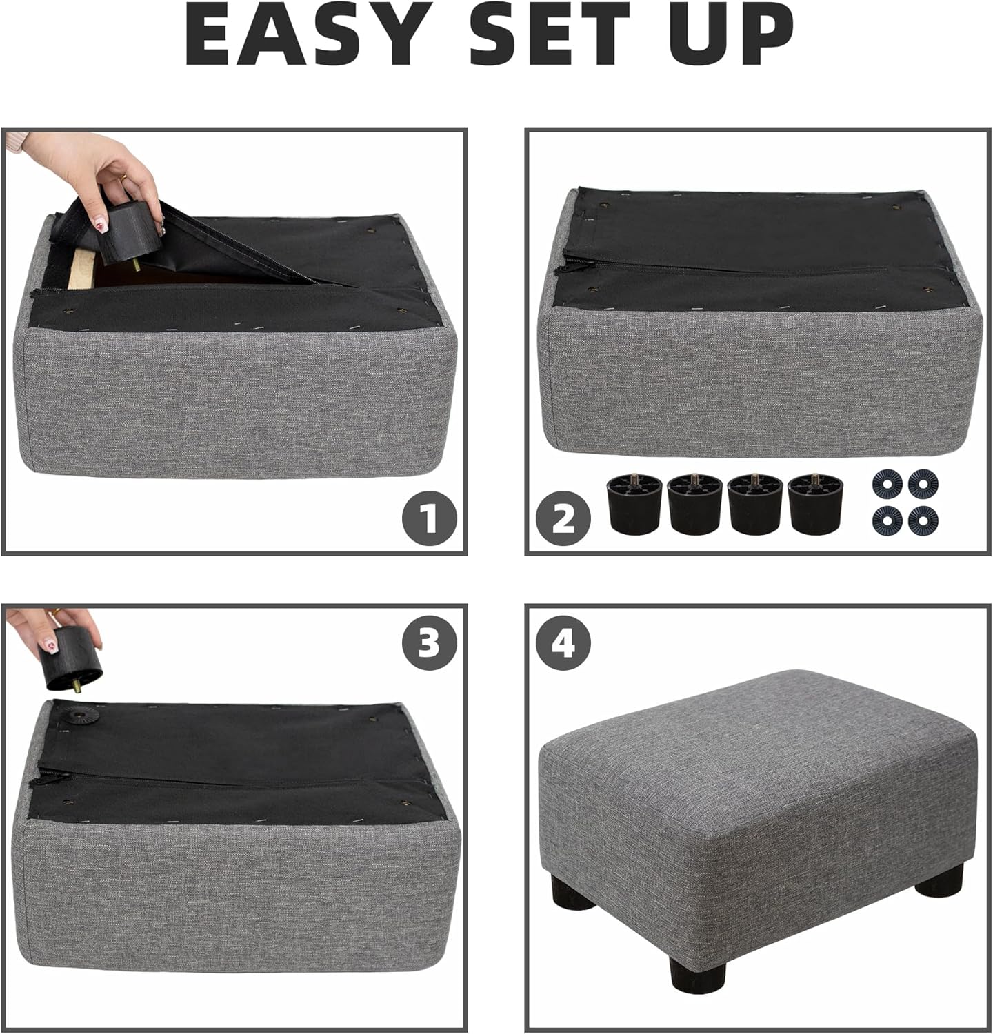 CAROLMADE Small Foot Stool Ottoman Footstool with Legs Under Desk Footrest for Living Room Bedroom and Office,Linen-Grey
