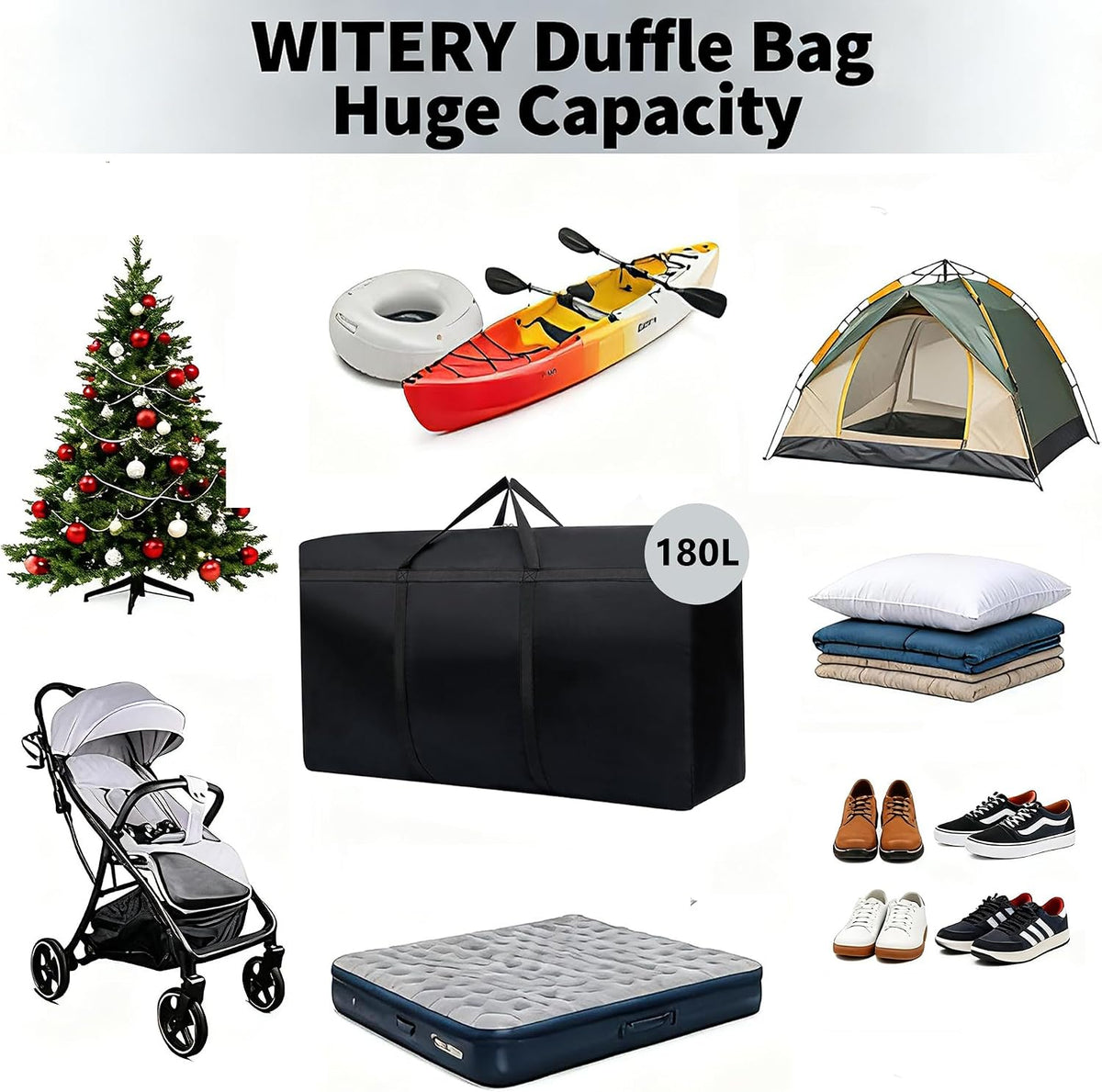 WITERY 180L/47.5 Gallons Extra Large Storage Bags Jumbo Duffle Bag for Travel Moving Totes Boxes Heavy Duty Stronger Handles Zippers Reusable Storage Totes for Bassinet Clothes Blankets Dorms