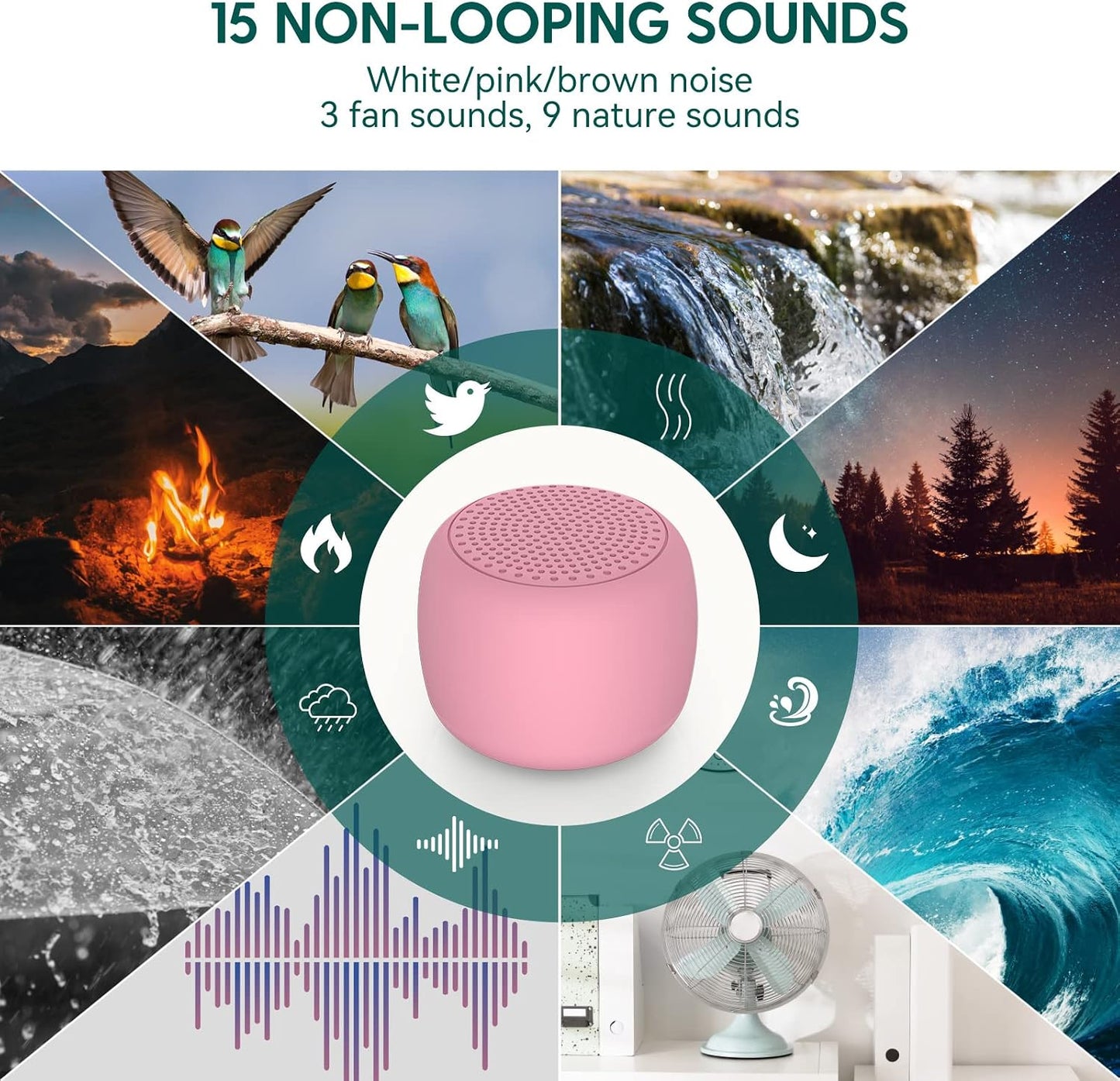 Babelio White Noise Sound Machine for Adults Kids Baby, Mini, 15 Non-looping Sounds, Timer, Memory Function, Easy to Pocket and Travel White