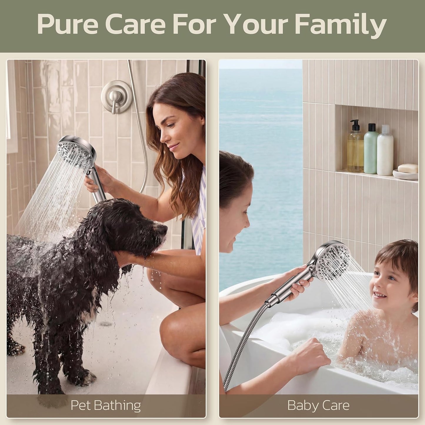 6-Setting Shower Head with Handheld, JDO High Pressure Hand held Shower Head, 4.7 Inch Chrome Detachable Showerhead Set with 59 Inch Stainless Steel Hose and Adjustable Showerhead Holder