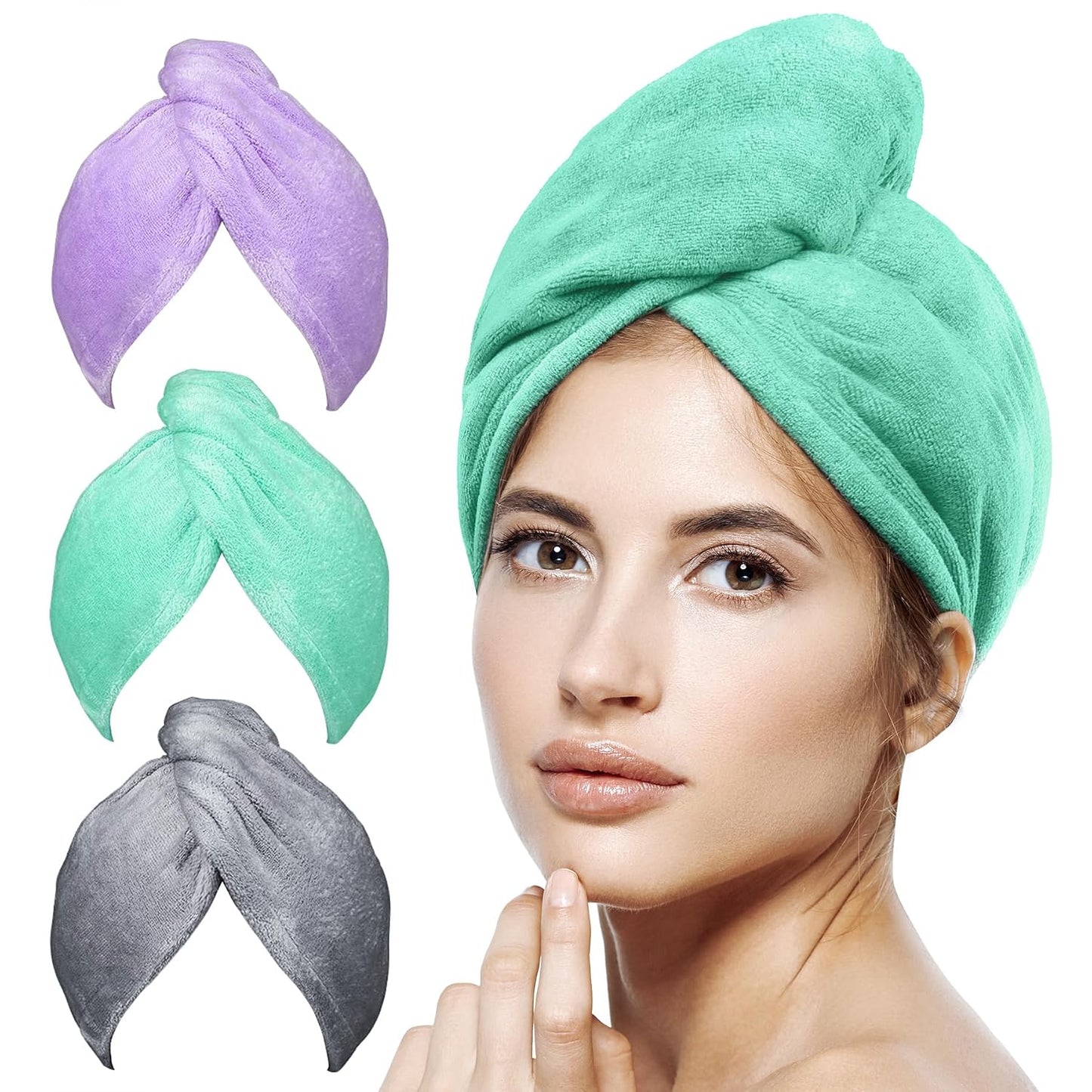 POPCHOSE Microfiber Hair Towel Wrap, 3 Pack Fast Drying Hair Turban, Stocking Stuffers for Women, Soft Ultra Absorbent, No Frizz Hair Wrap Towels for Women Wet Hair, Curly, Longer, Thicker Hair