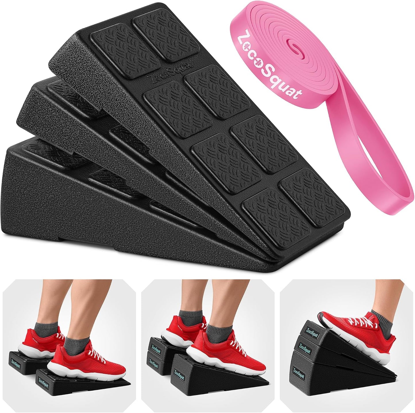 Squat Wedge Block Set of 3/5 - 960 LBS Capacity - Slant Board for Calf Stretching with 5 Stackable Angles - Calf Stretcher Slant Board - Workout Equipment - EPP Material for Exercise Equipment & Physical Therapy