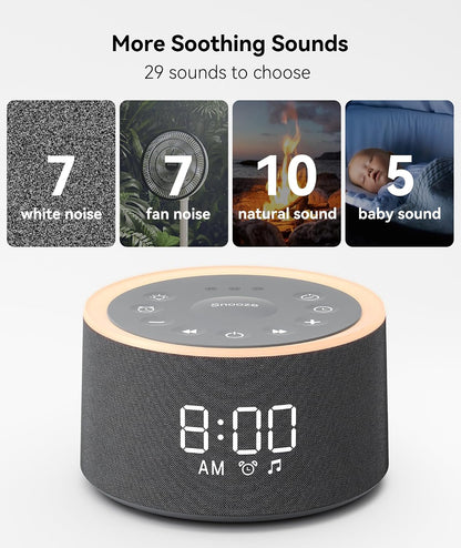 Dreamegg D1+ Sound Machine & Alarm Clock - Sound Machine for Sleep, White Noise Machine with 29 Soothing Sounds, Night Light, 0-100% Dimmable, White Noise Alarm Clock for Bedrooms Adults Baby