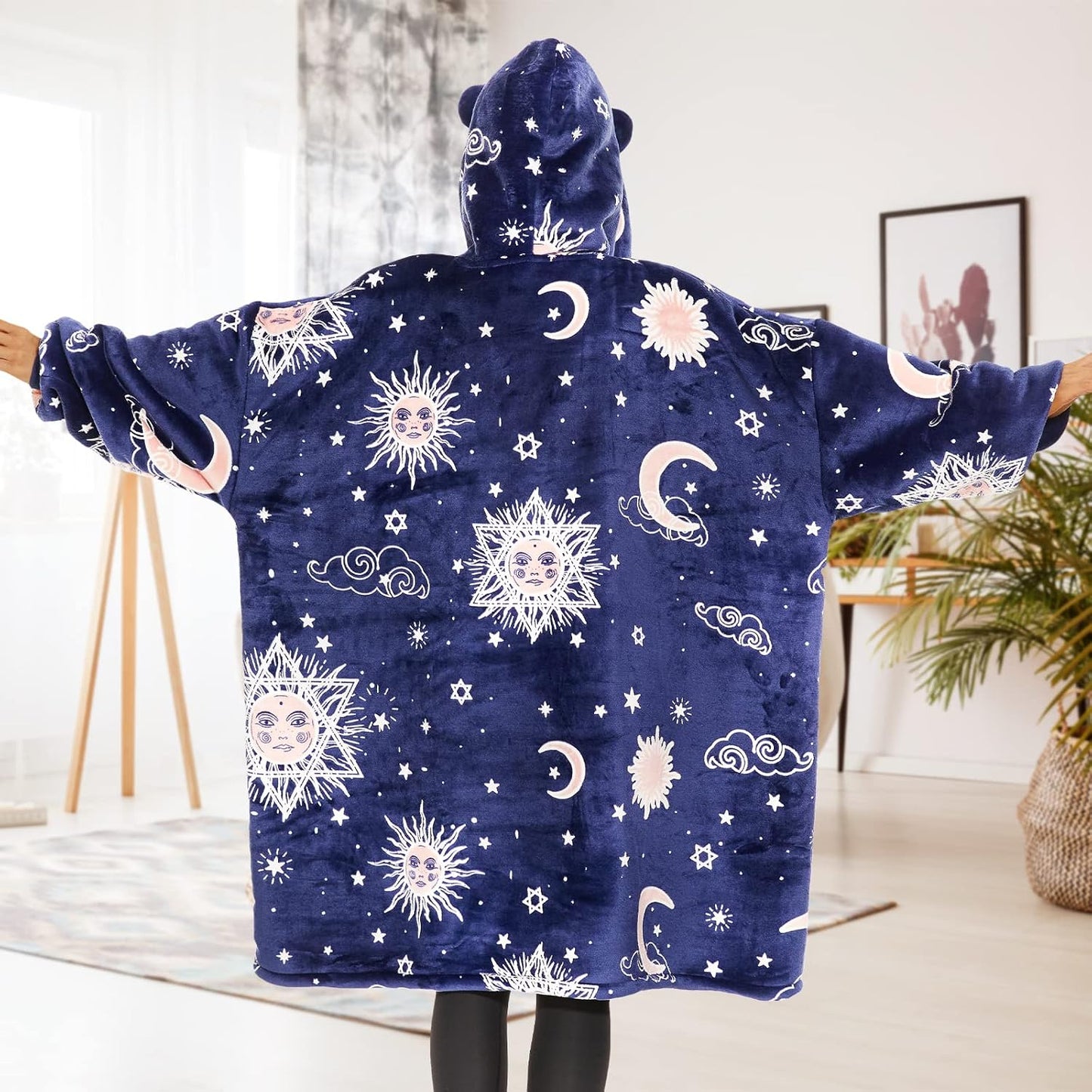 THREE POODLE Wearable Blanket Hoodie for Women, Oversized Sherpa Sweatshirt Blanket for Adults Men, Cozy Hooded Blankets, Gifts for Teen Girls Women Mom Sister