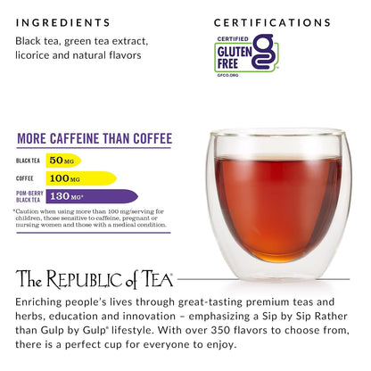 The Republic of Tea HiCAF Pom Berry Black Tea, High Caffeine, 50 Count