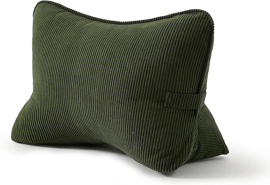 Pat. Pend. Corduroy Lumbar Support Back Pillow for Watching TV, Reading & Gaming, Ergonomic Triangle Support Cushion for Sofa, Armchair & Bed Sitting, Removable Washable Cover, Beige Gray
