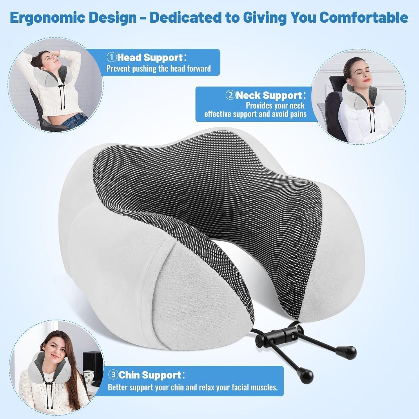 CloudBliss Travel Pillow for Airplane, Memory Foam Neck Pillow for Travel, Compact Flight Pillow with Eye Mask, Earplugs, Carry Bag, Travel Neck Pillow for Long Flight Sleep, Plane Accessories, Black