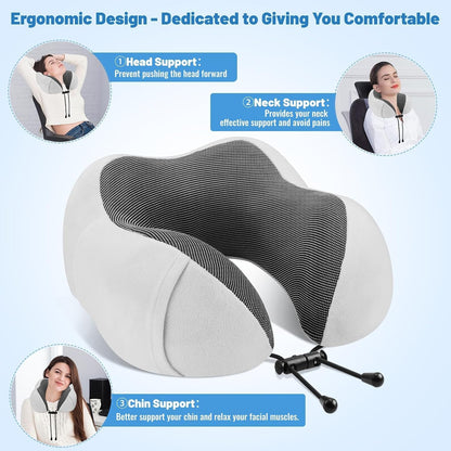 CloudBliss Travel Pillow for Airplane, Memory Foam Neck Pillow for Travel, Compact Flight Pillow with Eye Mask, Earplugs, Carry Bag, Travel Neck Pillow for Long Flight Sleep, Plane Accessories, Black