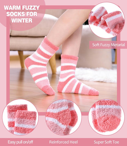 LANLEO 5/6 Pairs Womens Super Soft Fuzzy Plush Warm Winter Home Sleeping Slipper Socks