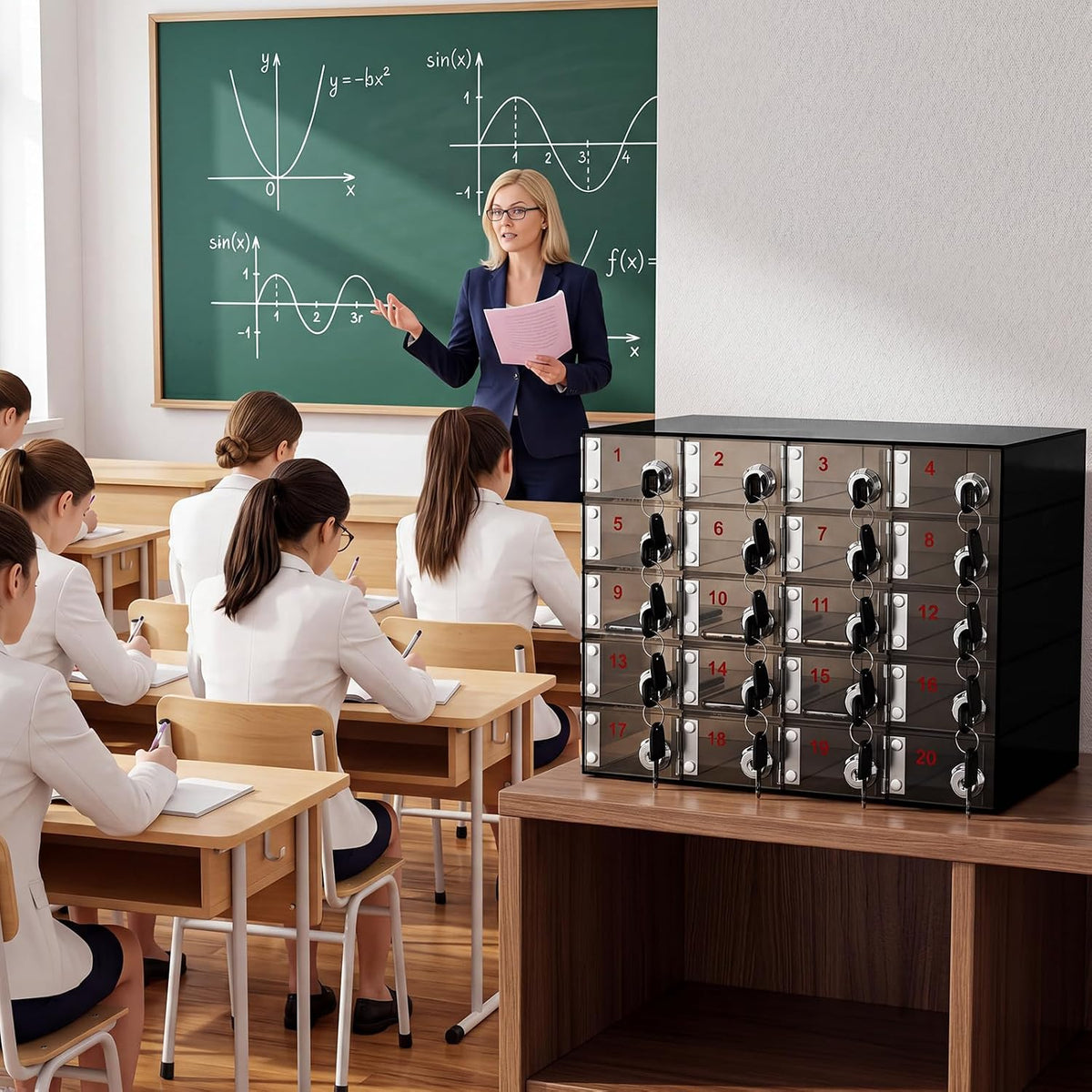 Layhit 20 Slots Cell Phone Locker Box for Classroom, Back to School, Clear