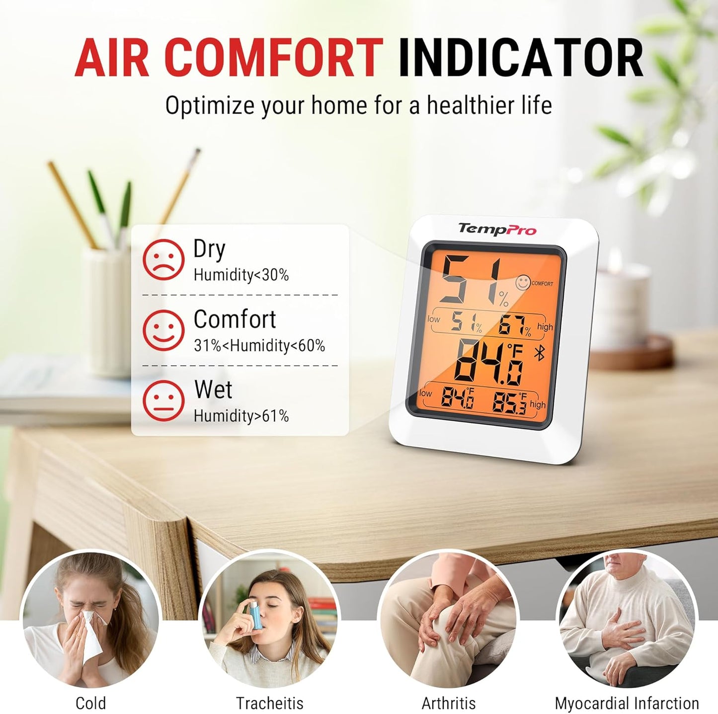 TempPro TP50 Digital Hygrometer Indoor Thermometer Room Thermometer and Humidity Gauge with Temperature Humidity Monitor(Previously ThermoPro)