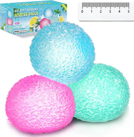 3Pc Big Soft Sensory Stress Balls, 5cm Textured Memory Gel Soft Fidget Toys