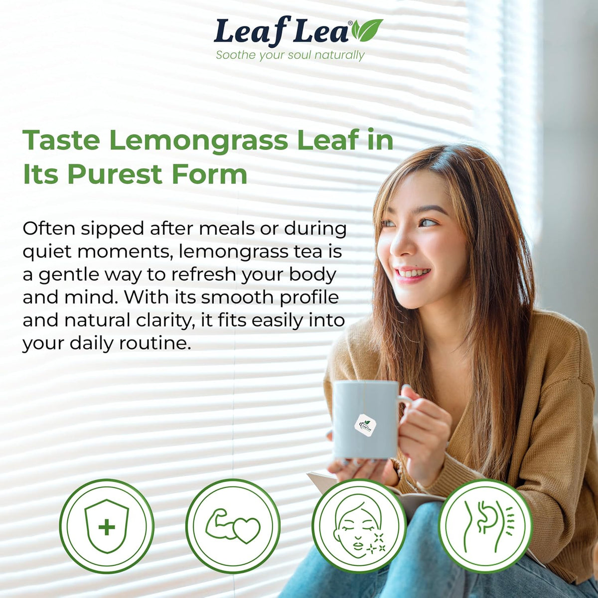 LeafLea Premium Lemongrass Herbal Tea Bags, Digestion Support, 80 Count