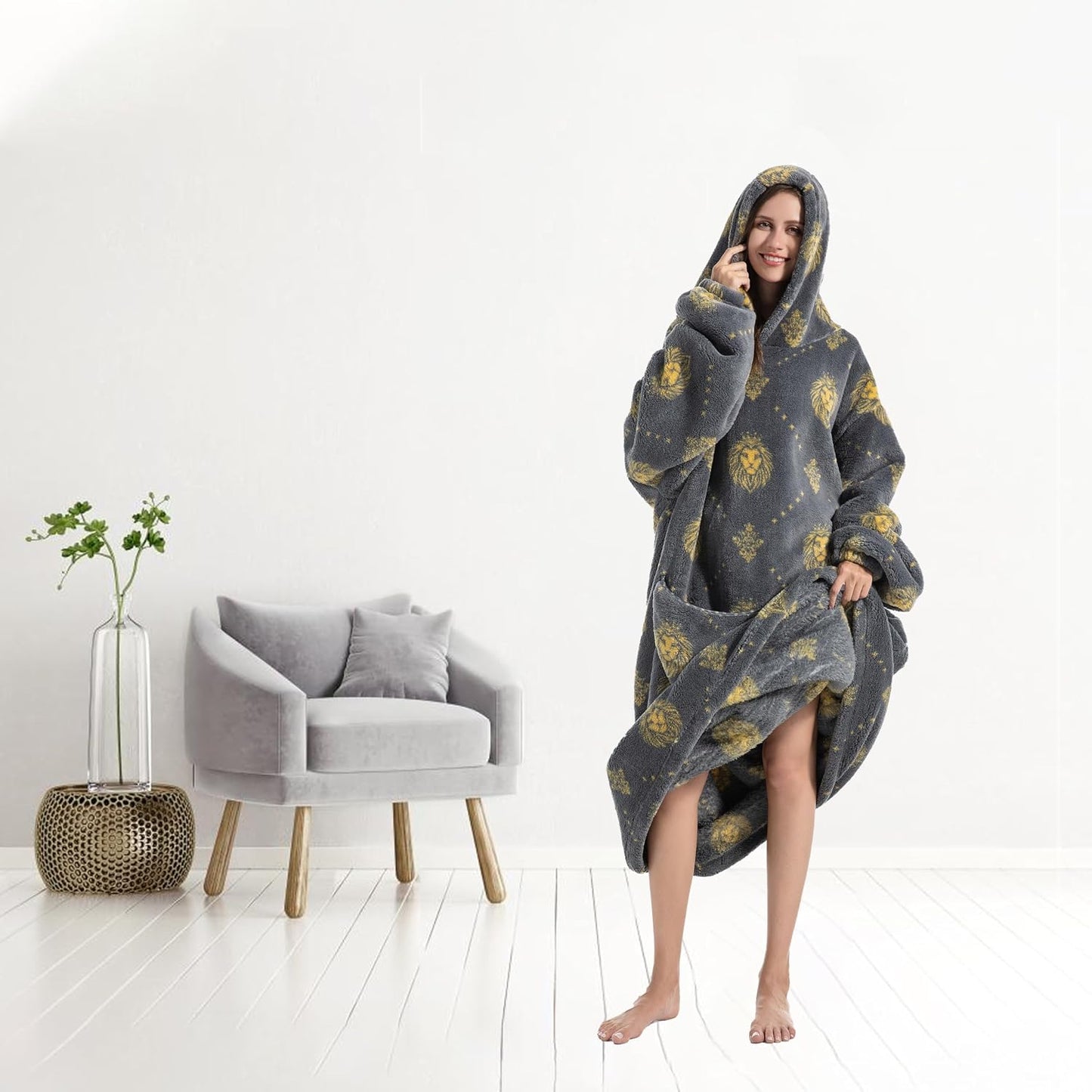 Capecage Blanket Hoodie, Long Hooded Blanket Sweatshirt as Birthday Gifts for Women Men, Long Wearable Blanket for Women Men.