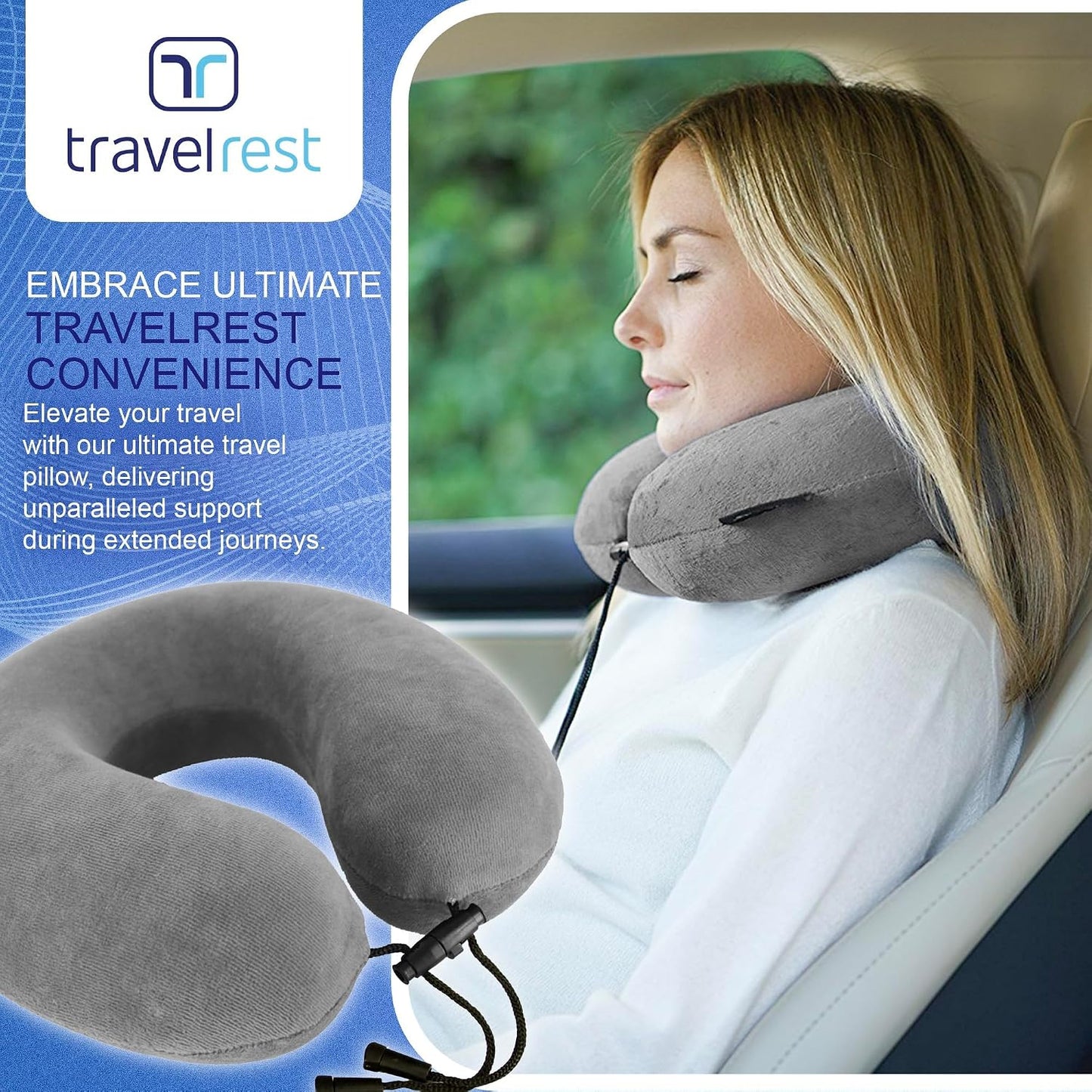 TRAVELREST Nest Neck Pillow Travel Essentials - Memory Foam Support - Grey