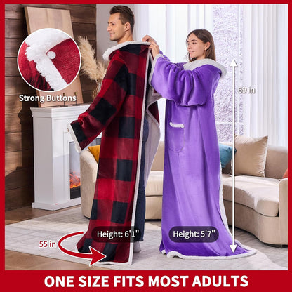 IFNOW Sherpa Wearable Blanket with Sleeves for Women Men Adults, Christmas Birthday Gifts for Women Mom Wife, Cozy Wearable Blanket with Arm and Pocket, Warm Full Body TV Wrap Throw Blanket, Grey
