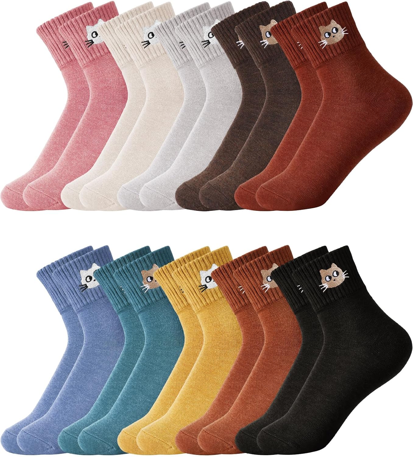 Eurzom 10 Pairs Socks Womens Crew Elastic Ankle Length Cotton Socks Aesthetic Cute Lightweight Low Cut Gifts for Women - Colors B