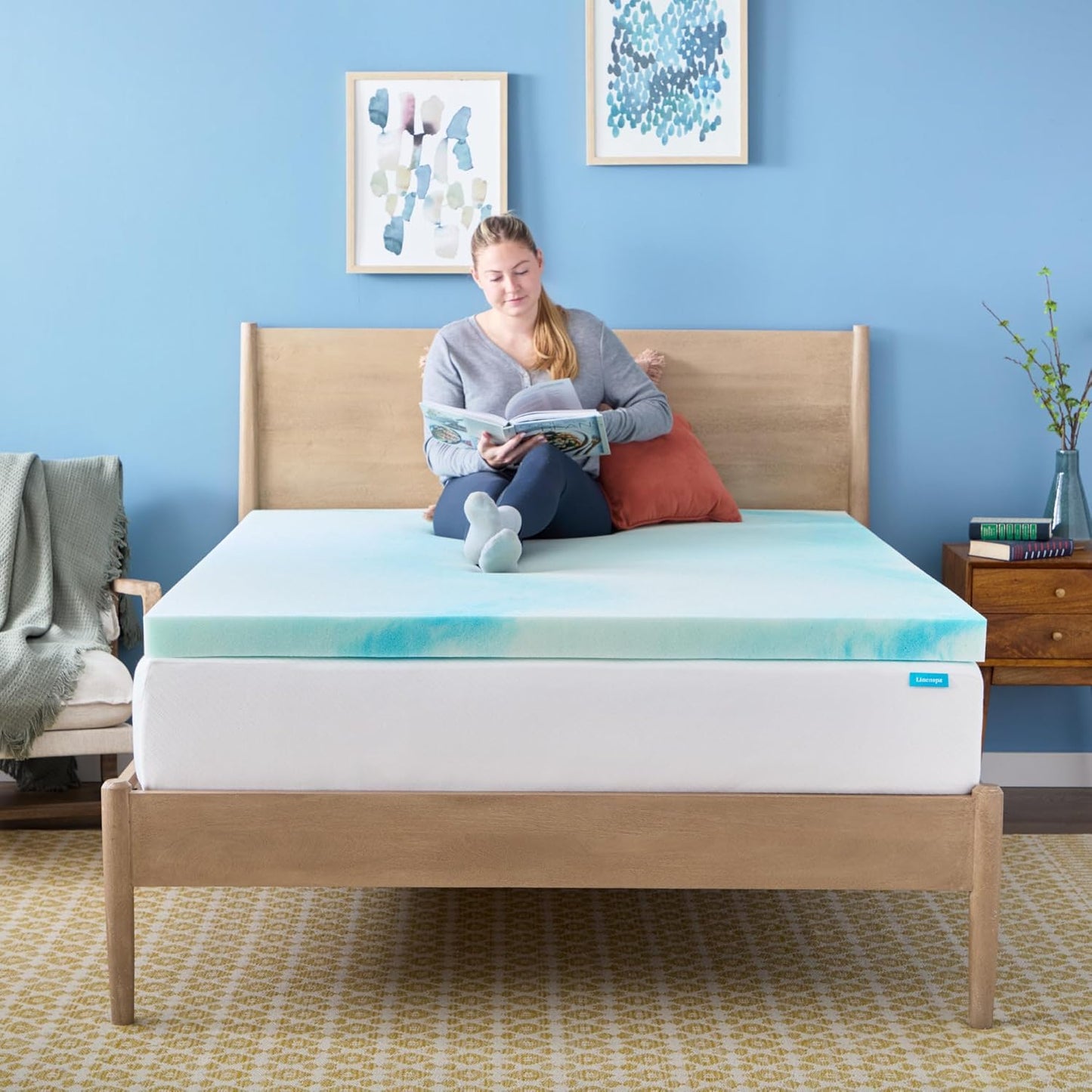 Linenspa Memory Foam Mattress Topper, Queen Size - 2 Inch Gel Infused Memory Foam - Plush Feel - Cooling and Pressure Relieving - CertiPUR Certified