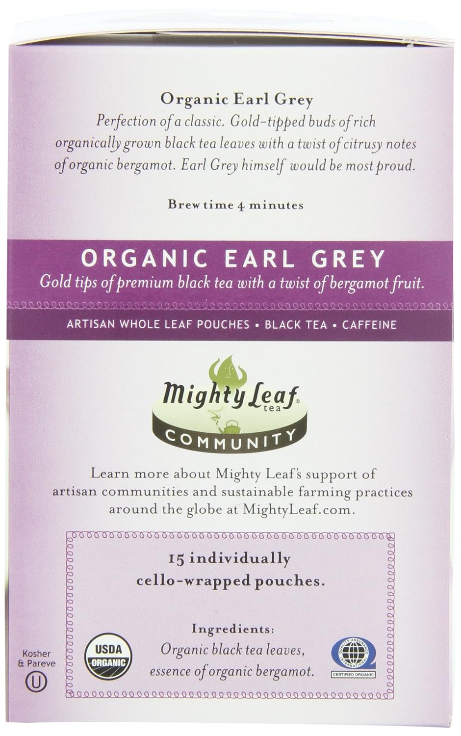 Mighty Leaf Earl Grey Black Tea 45 Pouches Premium Earl Grey Black Tea