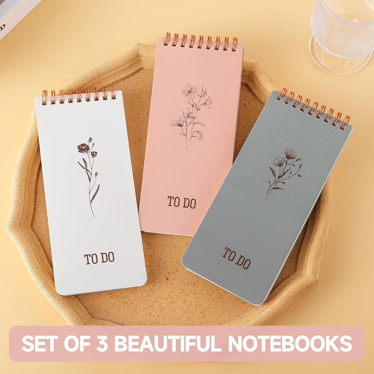 To Do List Notepad Set - 3-Pack, To Do List Notebook, Shopping List Notepads,Dated Pages & Checklist Layout, Portable Spiral Bound for To-Do Lists & Goals