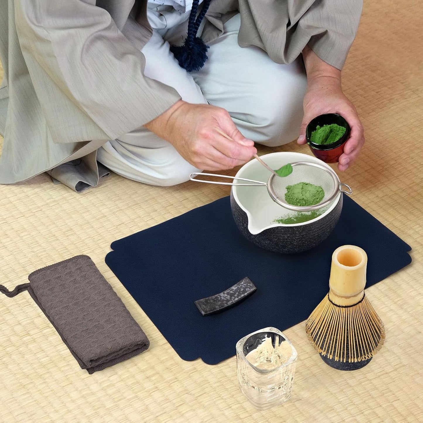 Joiish Matcha Whisk Set, Matcha Kit 10-Pcs, Bamboo Whisk and Ceramic Bowl with Spout & Measuring Spoon & Cup, Japanese Ceremony Matcha Tea Powder Making Tools, Light Green