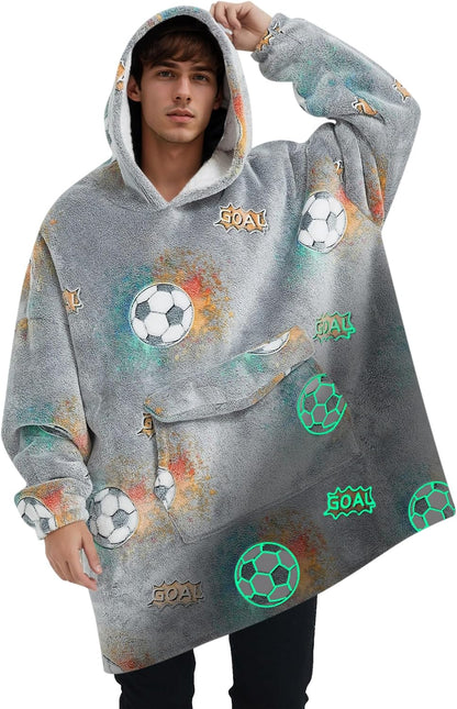 Mewkou Wearable Blanket Hoodie for Adult,Oversized Sherpa Fleece Blanket Hoodie for Women Men,Grey