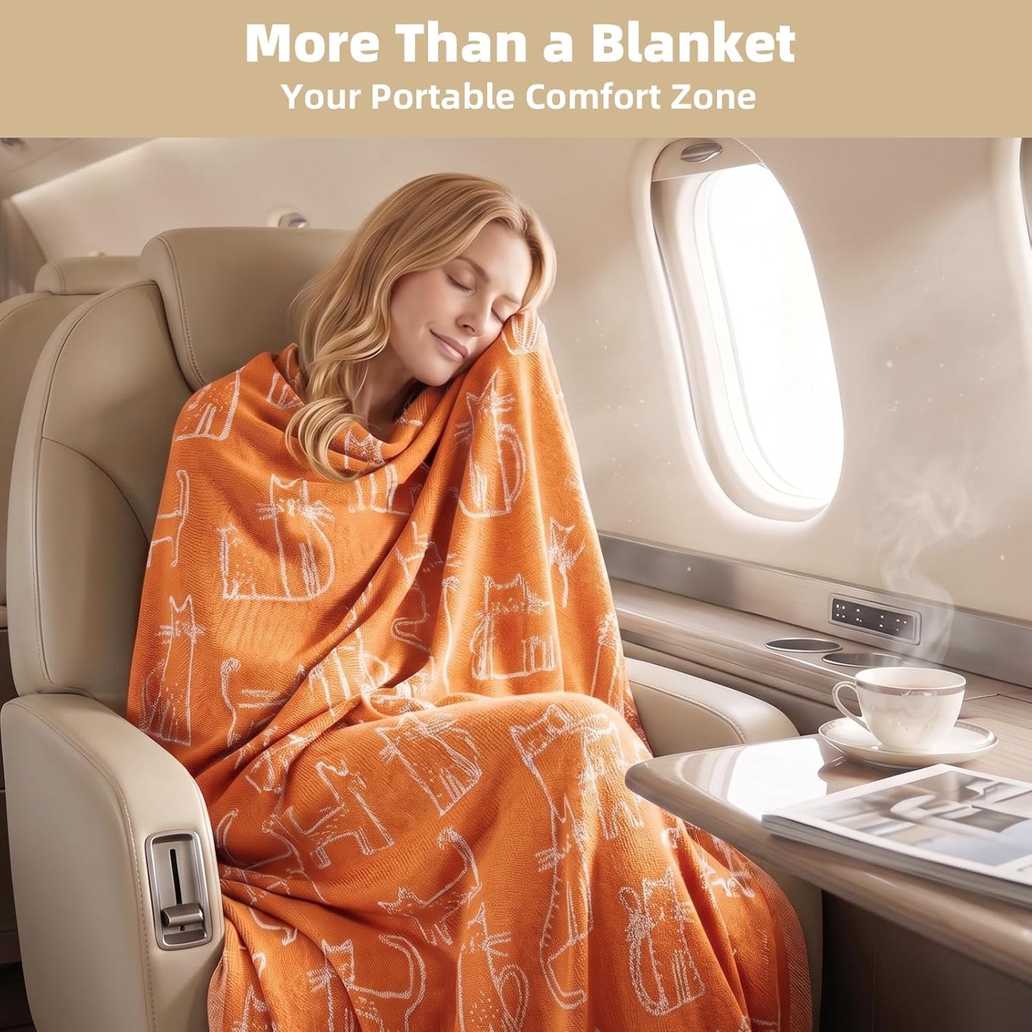 Travel Blanket Airplane - Ultra Soft & Lightweight Knit Design Compact Airplane Blanket,53x72 Inch,Stylish Travel Shawl Wraps for Flights,Office,Home Use,Travel Essentials & Gifts
