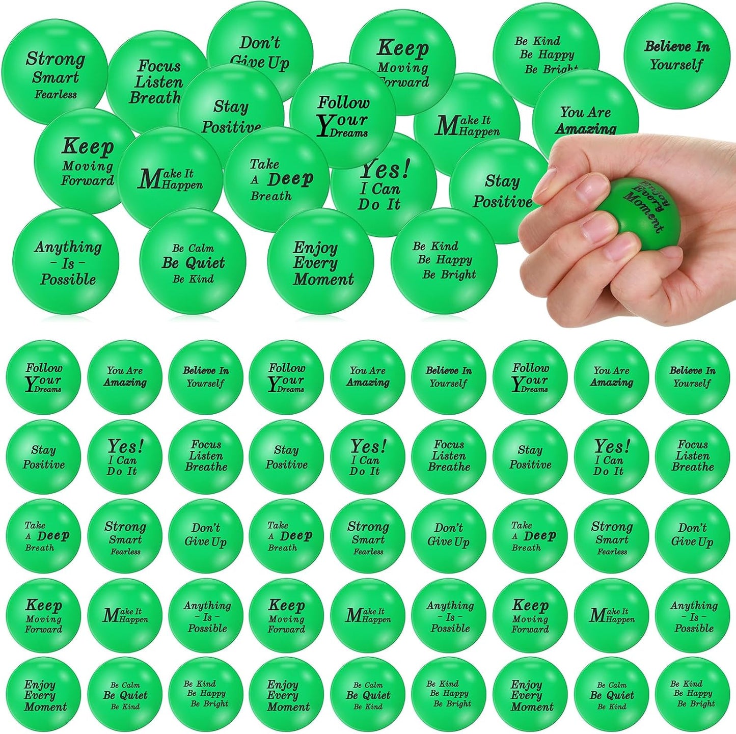 Poen 120 Pcs Motivational Stress Balls for Adults Bulk 1.57 Inch Stress Relief Balls Foam Squeeze Toys with Inspirational Quotes Anxiety Relief Fidget Toys for Office Employee Gifts
