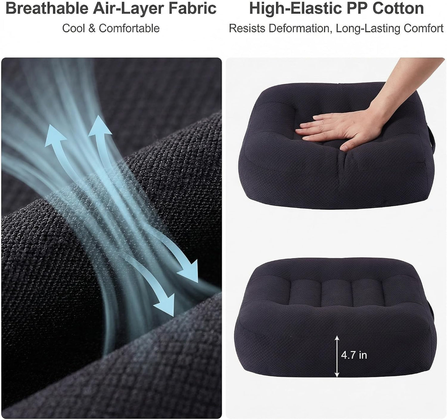 WSGJHB Car Booster Seat Cushion Posture Cushion for Long Sitting | Portable Breathable Mesh, Effectively Increase The Field of View Ideal for Office, Home, Car Angle Lift Seat Cushions,Black