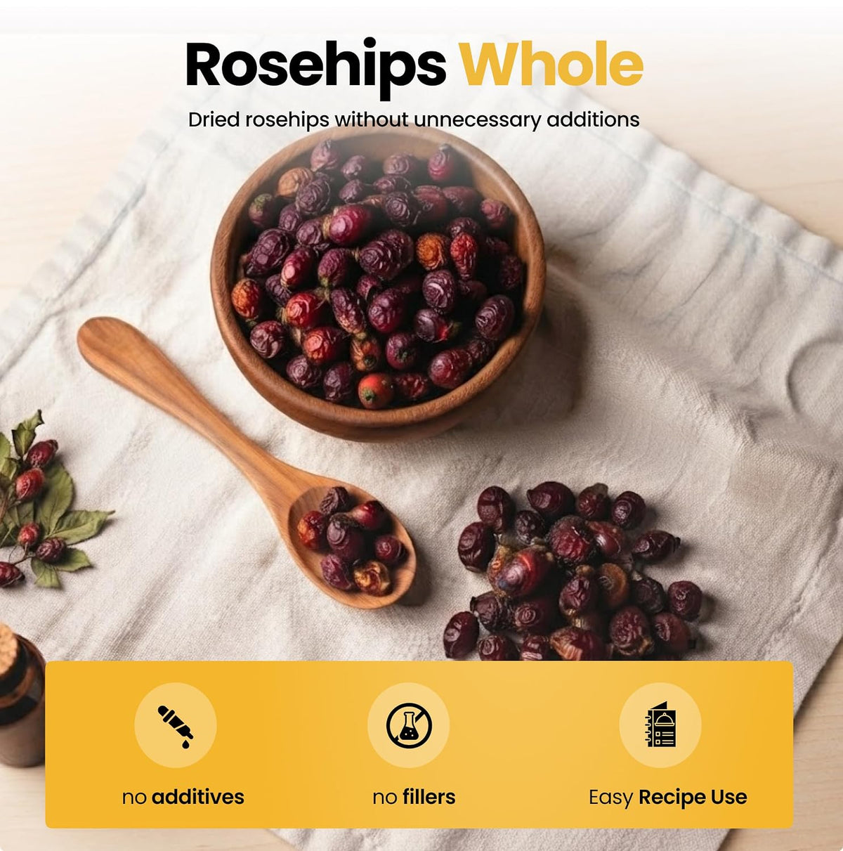 Herb To Body Rosehips Whole - Rosa Canina, Whole Dried Rosehips for Herbal Tea, Infusions & Culinary Preparations, Wildcrafted 4oz