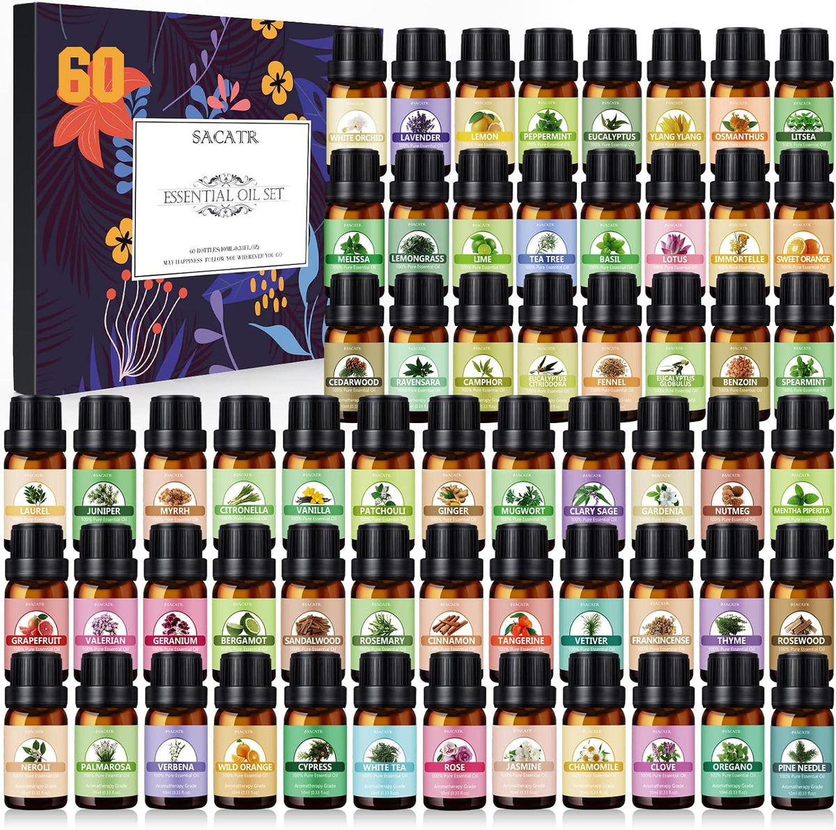 SACATR 60 Pcs Natural Essential Oil Sets,Fragrance Oil Scent (60 * 10ML)